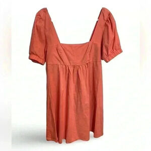 Wild Fable Coral/Orange Square Neck Babydoll Dress with Puff Sleeves Sz Med EUC